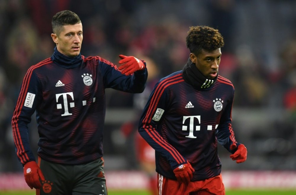 Robert Lewandowski et Kingsley Coman lors d'un échauffement avant un match contre Leipzig. AFP