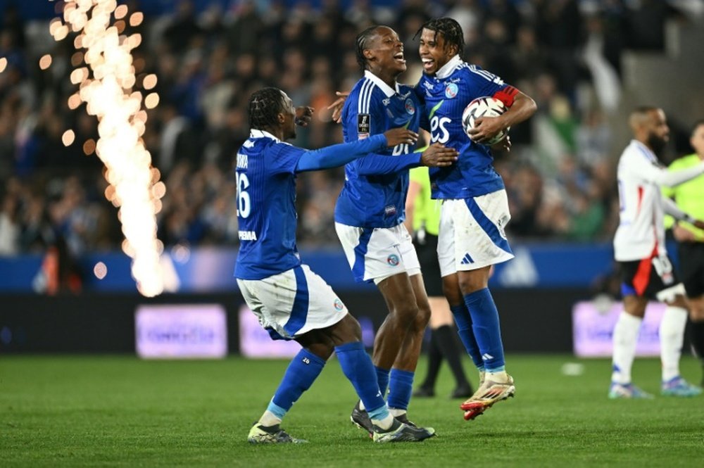 Le bonheur des Strasbourgeois vainqueurs de Lyon. AFP