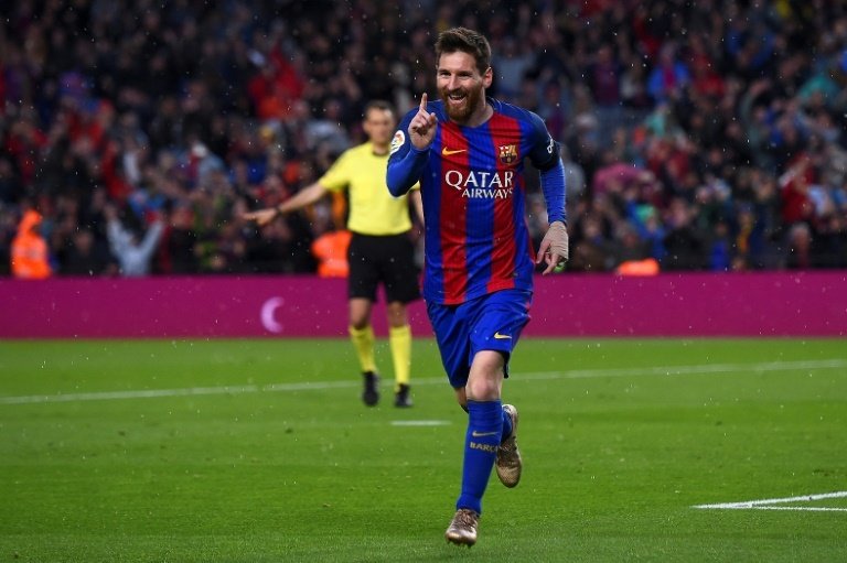 La joie de Lionel Messi après avoir inscrit un but face à Séville le 5 avril 2017. AFP