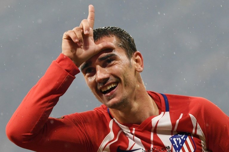 Antoine Griezmann vient de marquer lors de la finale de l(Europa League contre Marseille. AFP
