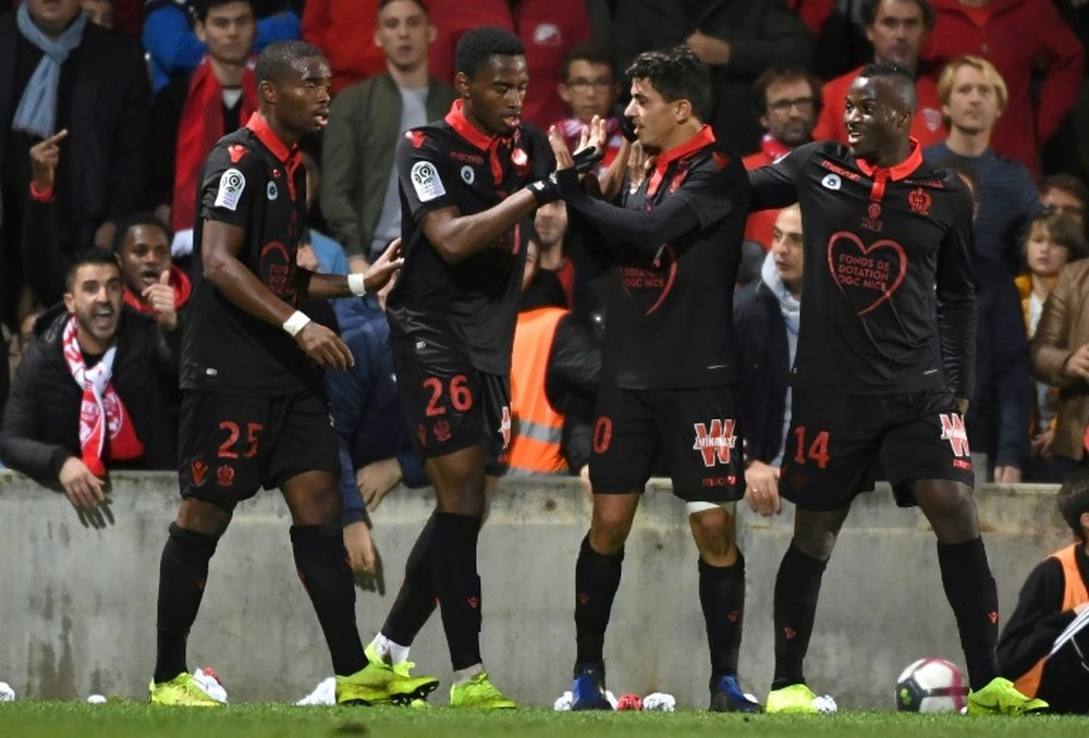 Youcef Atal (c) buteur lors de la victoire. AFP