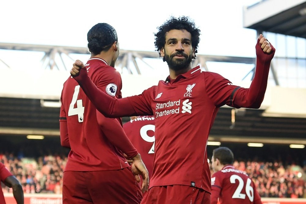 Mohamed Salah (c) buteur lors de la victoire 3-0 à domicile face à Bournemouth. AFP