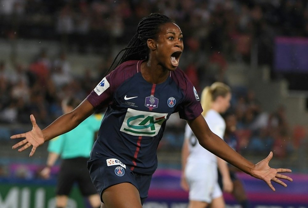 Marie-Antoinette Katoto après un but contre l'OL en finale de la Coupe de France de football. AFP