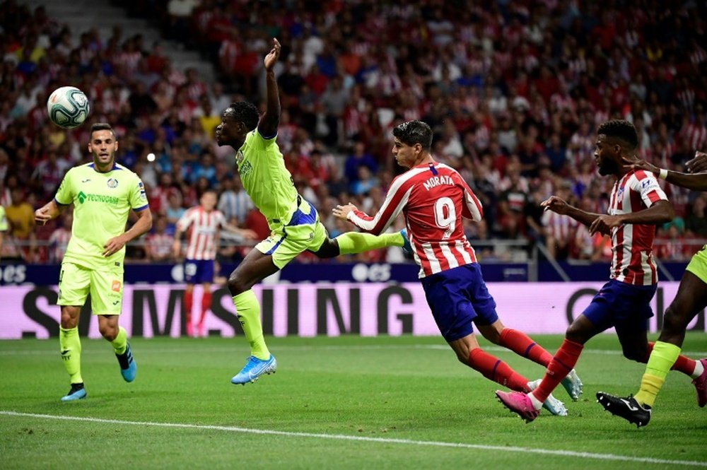 Alvaro Morata ouvre le score pour l'Atletico lors du derby de Madrid contre Getafe. AFP