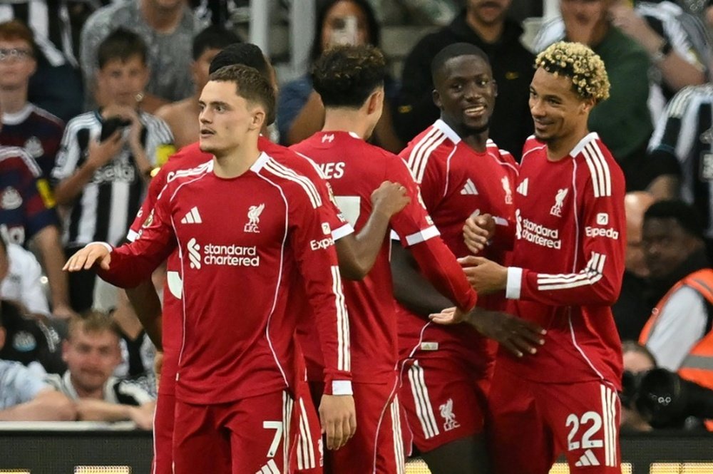 Hugo Ekitike, recruté cet été par les Reds, célèbre après avoir marqué un but contre Newcastle. AFP