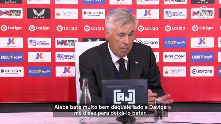 Ancelotti brinca sobre gol de Alaba: ‘Deveria ter sido Benzema ou Kroos’
