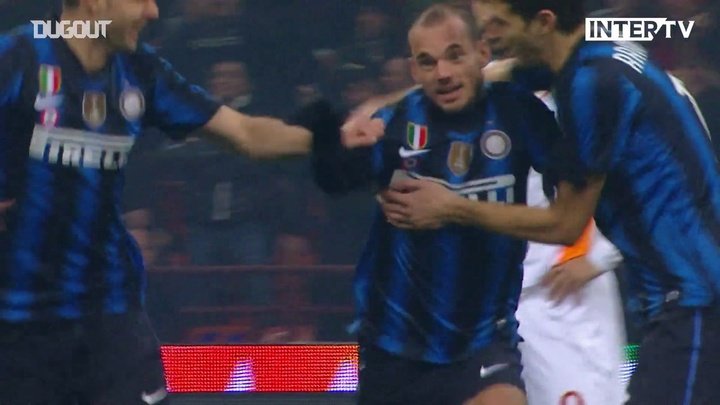 VIDÉO : le superbe but de Sneijder contre l'AS Roma
