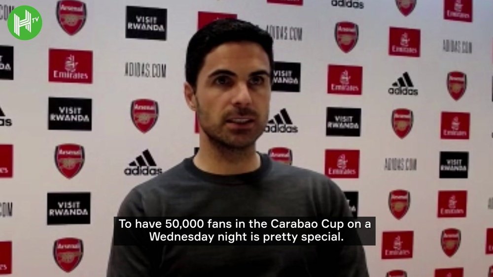 Mikel Arteta praised the Arsenal fans after victory over AFC Wimbledon. DUGOUT
