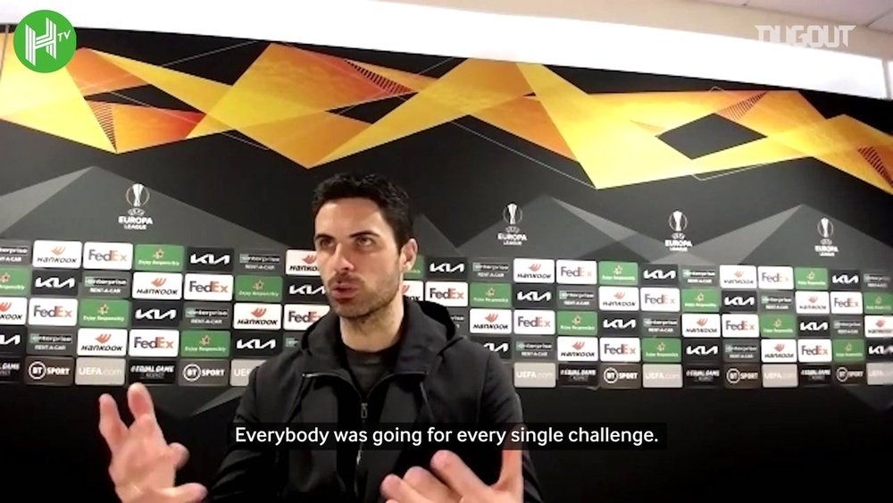 Mikel Arteta spoke after Arsenal's loss to Olympiakos. DUGOUT