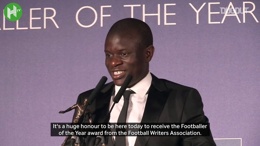 VIDEO: N'Golo Kante's speech after being crowned FWA Player of the Year. DUGOUT