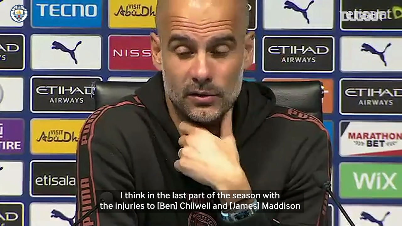 Pep talks about his options for the match. DUGOUT