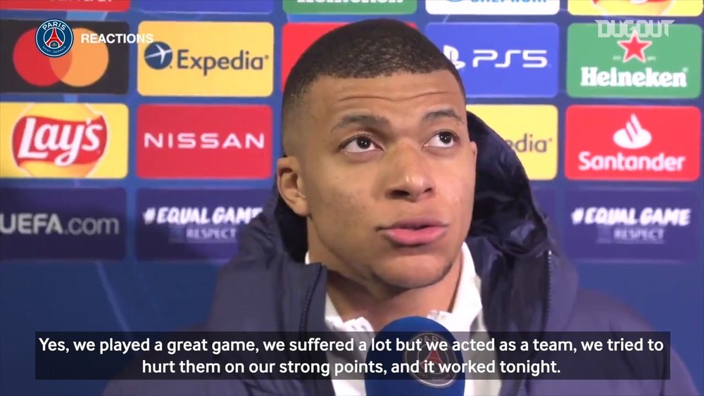 Kylian Mbappe was delighted after his team beat Bayern 2-3. DUGOUT