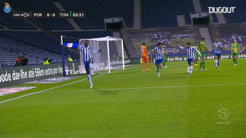 Moussa Marega scored twice in Porto's 4-3 win over Tondela. DUGOUT