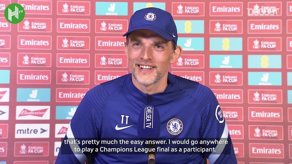 Chelsea boss Thomas Tuchel looks ahead to Saturday's FA Cup final against Leicester. DUGOUT