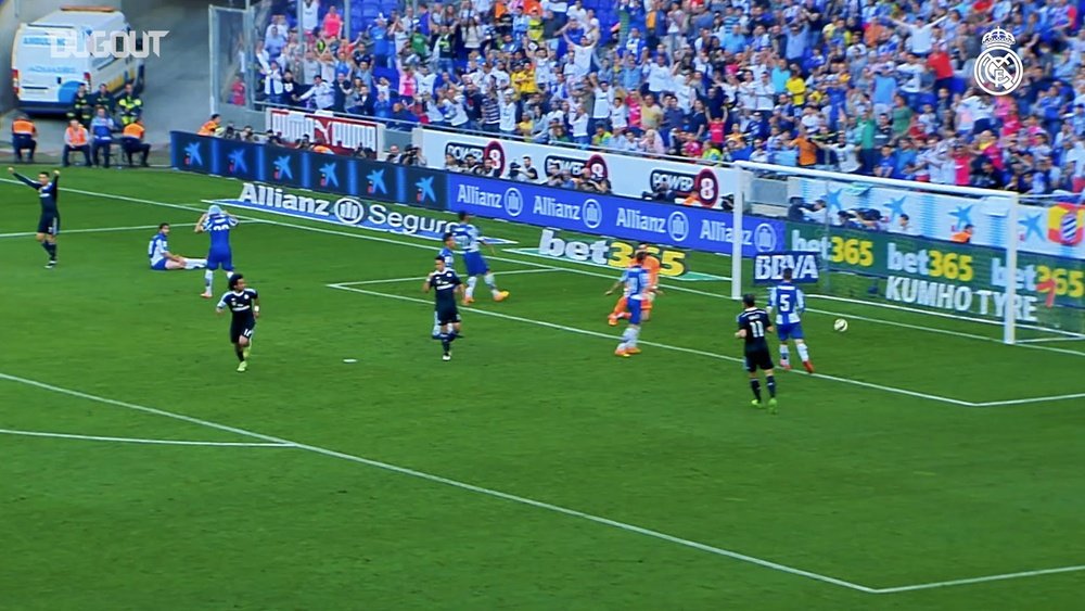 VÍDEO: el zurdazo de Marcelo a la escuadra contra el Espanyol. Captura/Dugout
