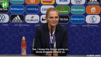 England coach Sarina Wiegmann spoke after England won the Euro 2022 final. DUGOUT
