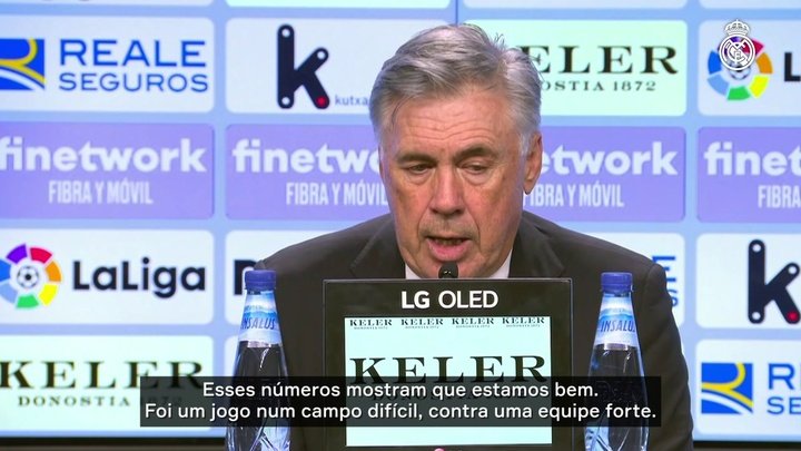 VÍDEO: Carlo Ancelotti elogia resultados do Real e fala sobre a situação de Benzema