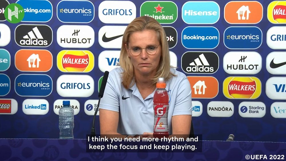 England coach Sarina Wiegman spoke ahead of the game with Northern Ireland. DUGOUT