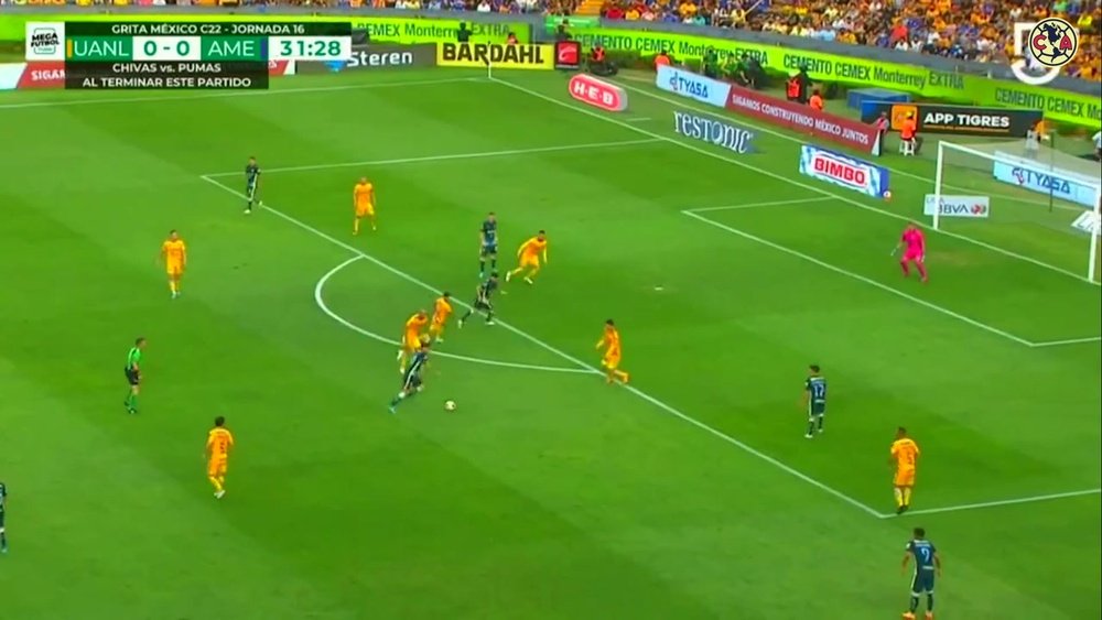 Diego Valdes' goal against Tigres. Screenshot/DUGOUT