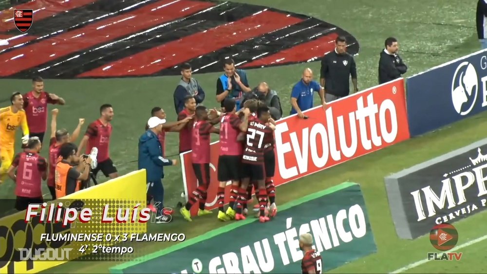O primeiro gol de Filipe Luís com a camisa do Flamengo. DUGOUT