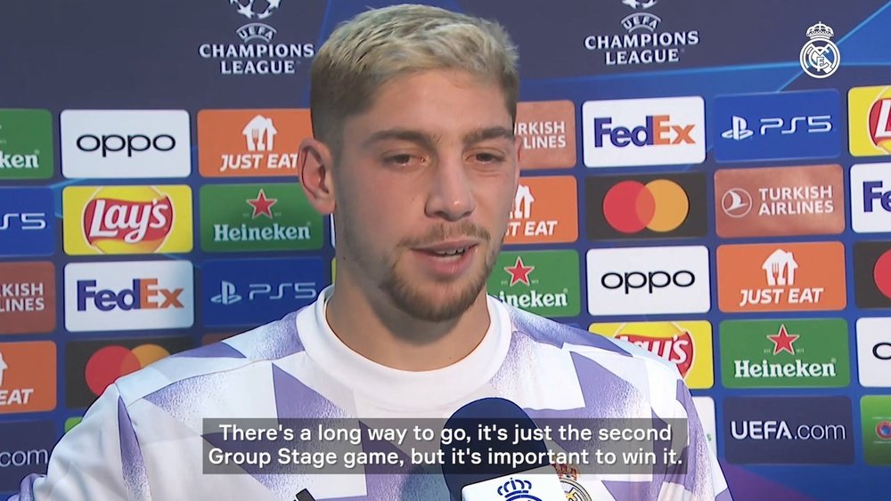 Fede Valverde was delighted after Madrid defeated Leipzig. DUGOUT