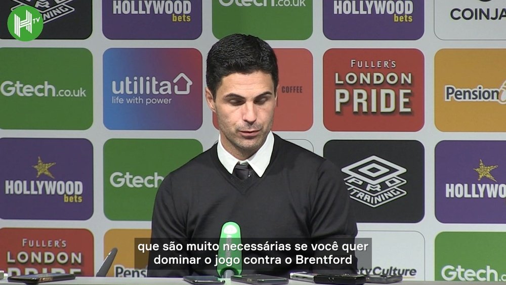 Entrevista a Mikel Arteta após vitória do Arsenal sobre o Brentford.Dugout