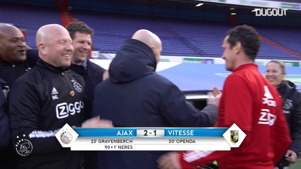 La euforia del Ajax tras ganar la Copa en el añadido. DUGOUT/Ajax