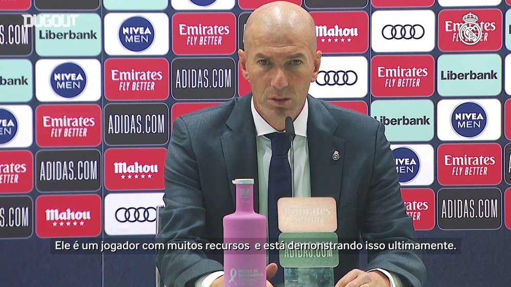Zinedine Zidane falou com a imprensa após a vitória sobre o Huesca. DUGOUT