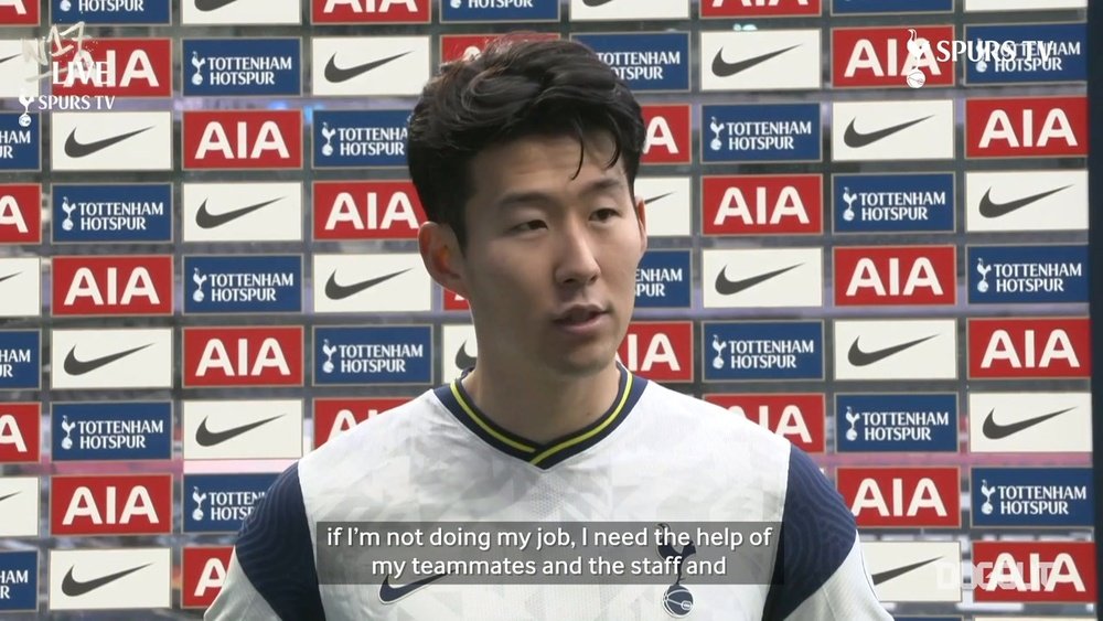 Heung-Min Son reacts to scoring 100 goals for Spurs. DUGOUT
