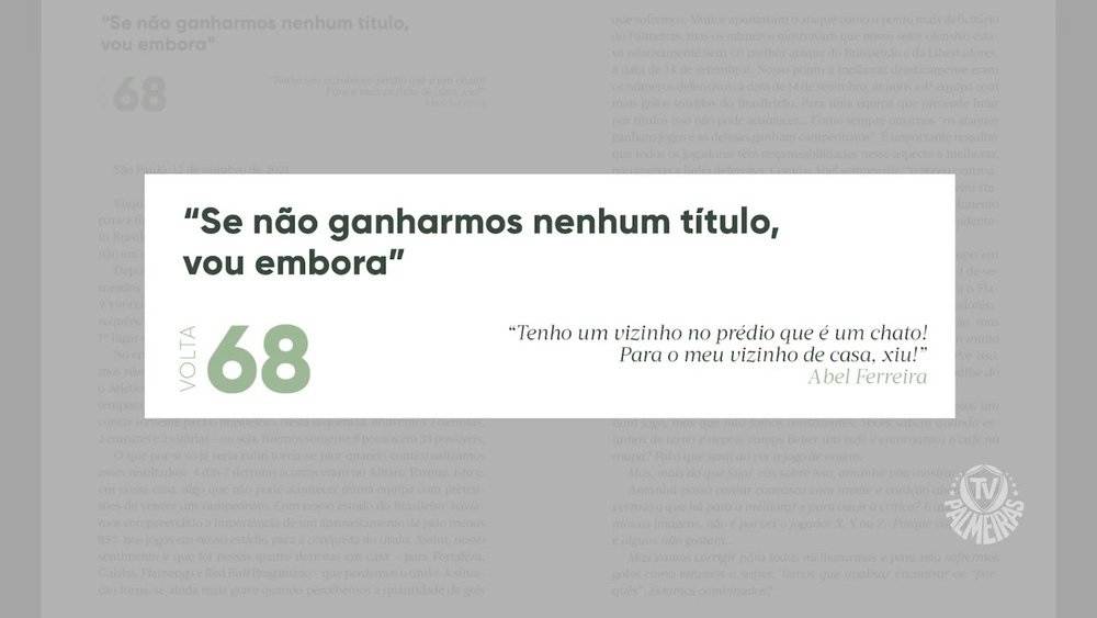 Abel Ferreira revela que deixaria o Palmeiras se não conquistasse títulos em 2021. DUGOUT