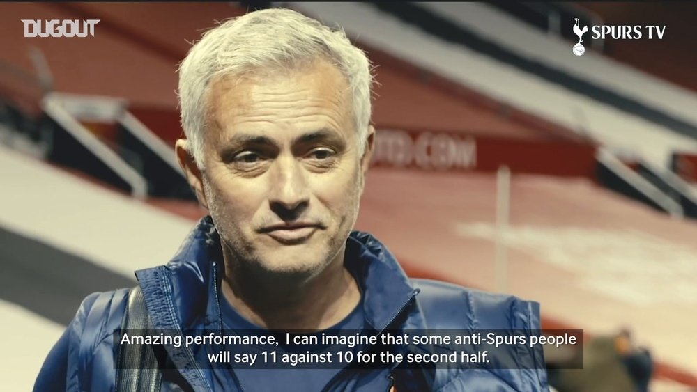 Jose Mourinho spoke after Tottenham's crushing victory at Old Trafford. DUGOUT