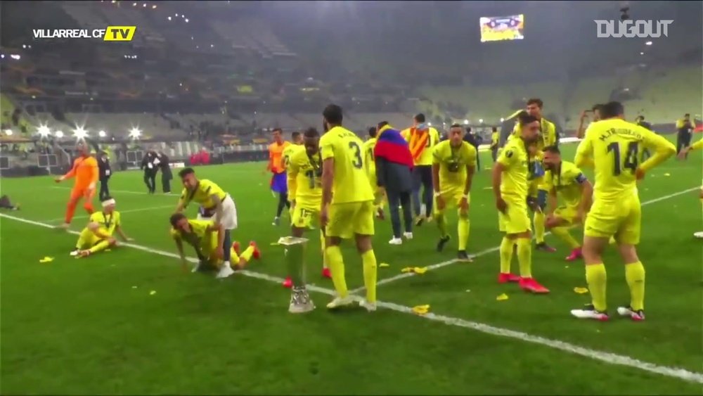 Villarreal's players were ecstatic after winning the Europa League. DUGOUT