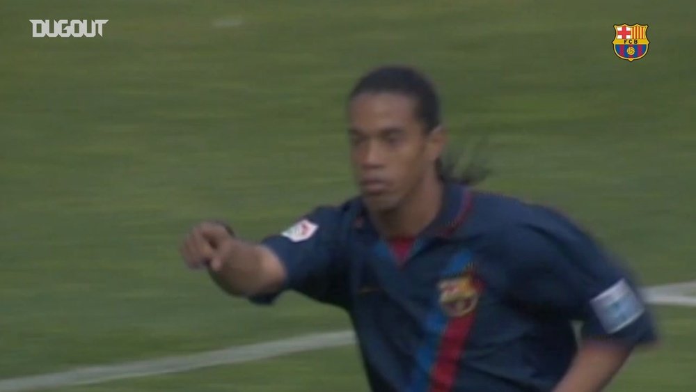Ronaldinho scored a volley for Barca. DUGOUT