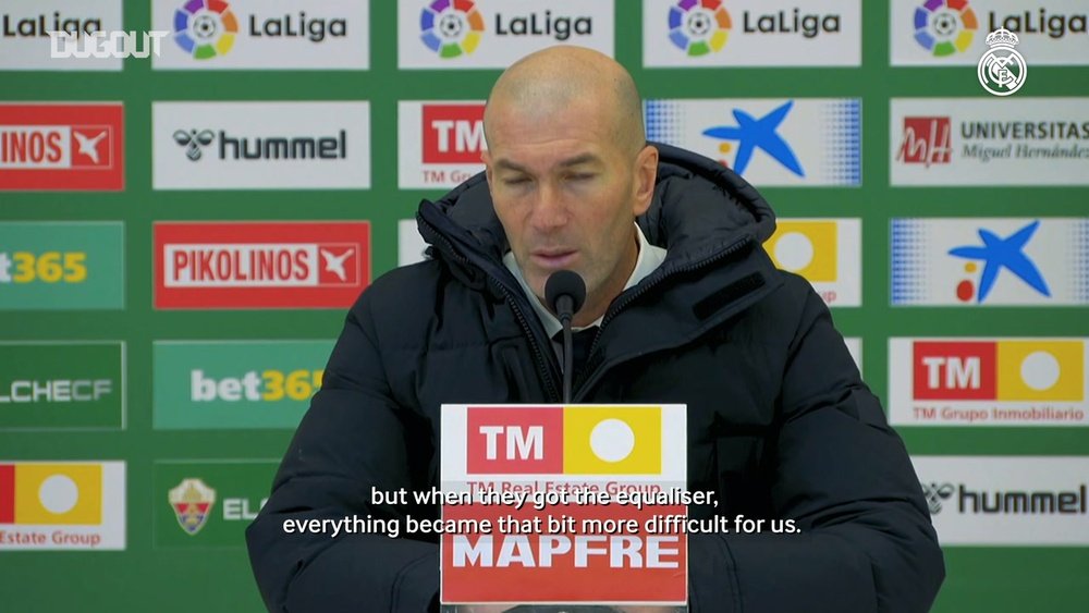 Zinedine Zidane speaks after the match. DUGOUT