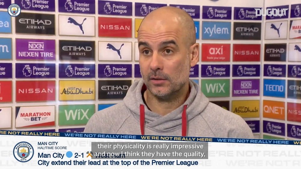 Pep Guardiola was delighted with how City got the victory v West Ham. DUGOUT