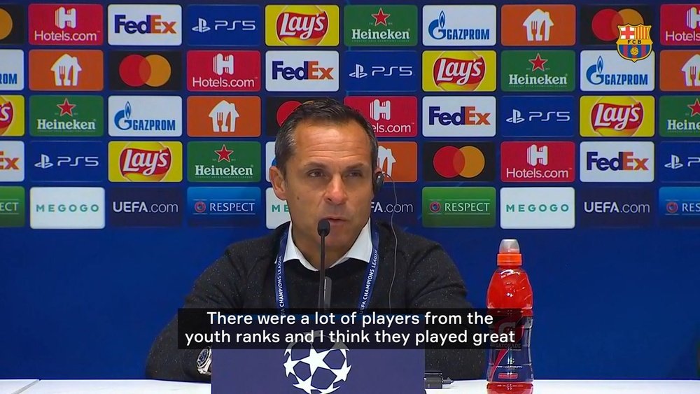 Sergi Barjuan spoke after Barca beat Dynamo Kiev. DUGOUT