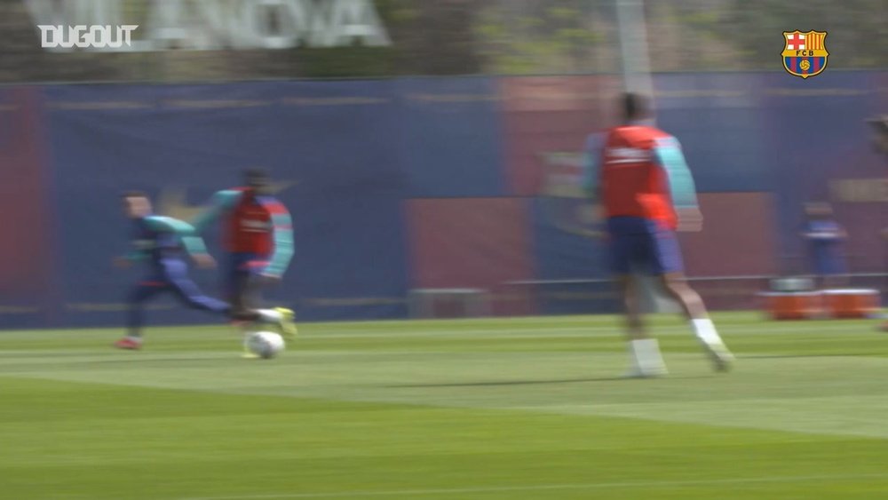 Barcelona have been training ahead of the La Liga match v Valladolid. DUGOUT