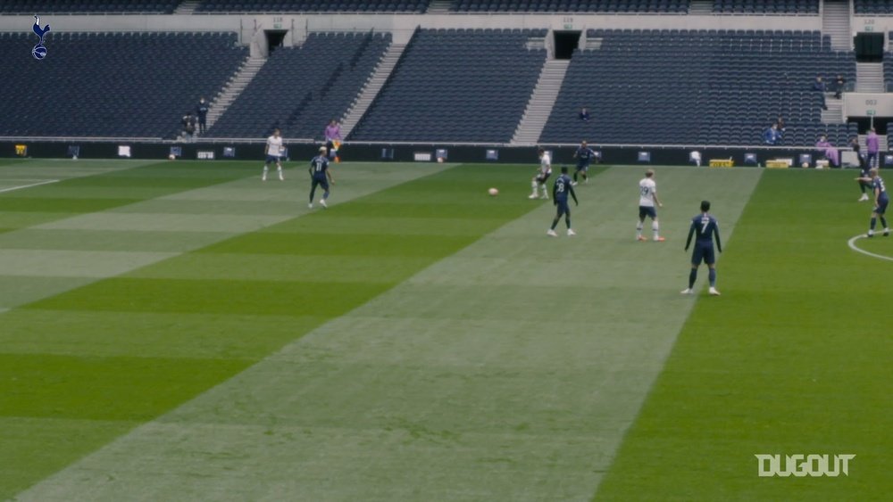 Tottenham's players were divided into two as they played an 11 v 11 contest. DUGOUT