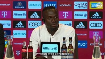 Mane's first Bayern press conference. DUGOUT