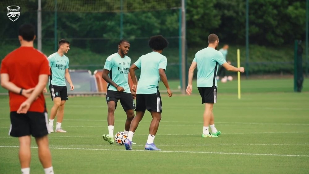 Arsenal have been training ahead of the match with Chelsea. DUGOUT