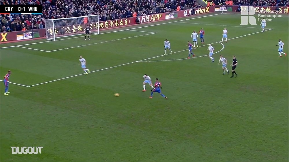 Zaha scores from tight angle vs West Ham. DUGOUT