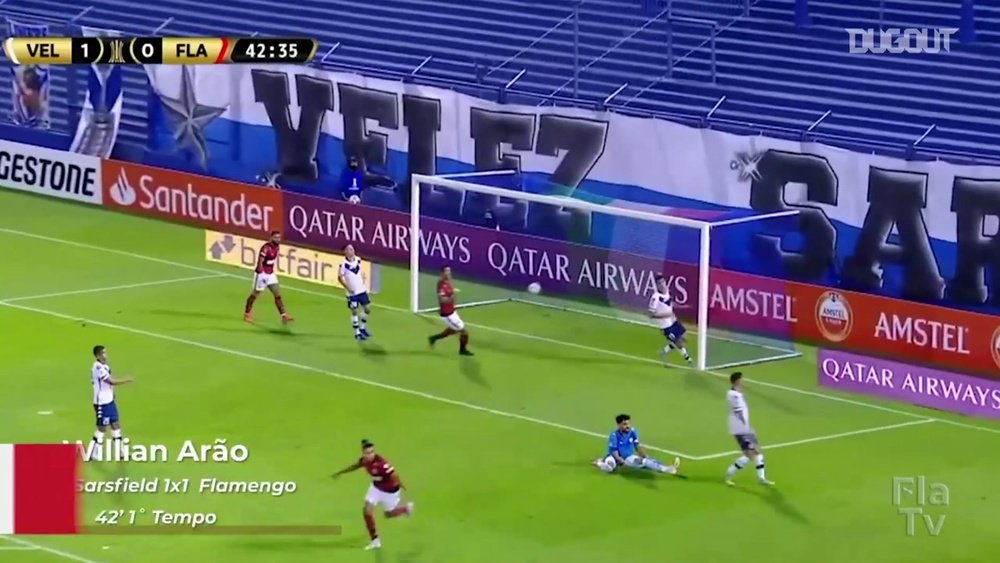 Los goles de Flamengo en su triunfo ante Vélez. Captura/DUGOUT