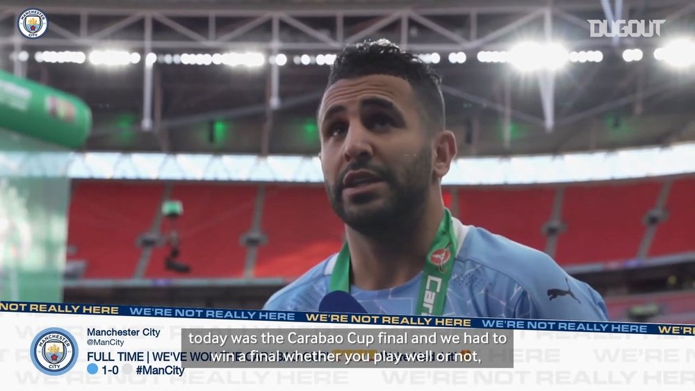 Mahrez, Fernandinho and Laporte reacted to winning Carabao Cup. DUGOUT