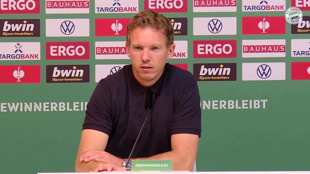 Julian Nagelsmann spoke after Bayern thumped Bremer SV 0-12. DUGOUT