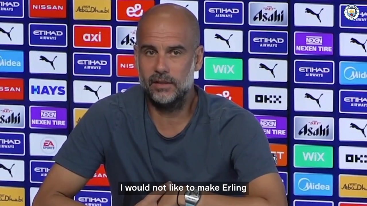 Man City manager Pep Guardiola spoke about Erling Haaland. DUGOUT