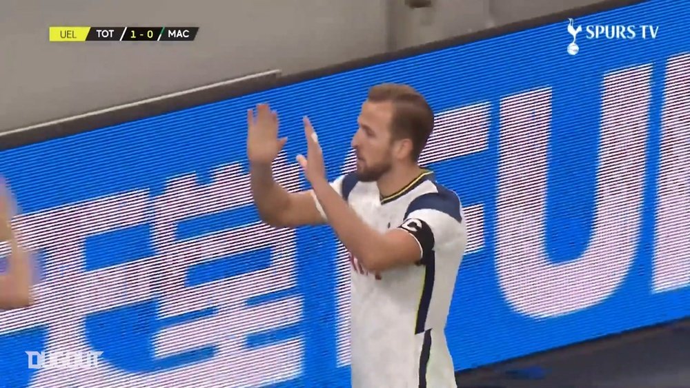 Harry Kane scored a hat-trick In Tottenham's 7-2 victory over Maccabi Haifa. DUGOUT