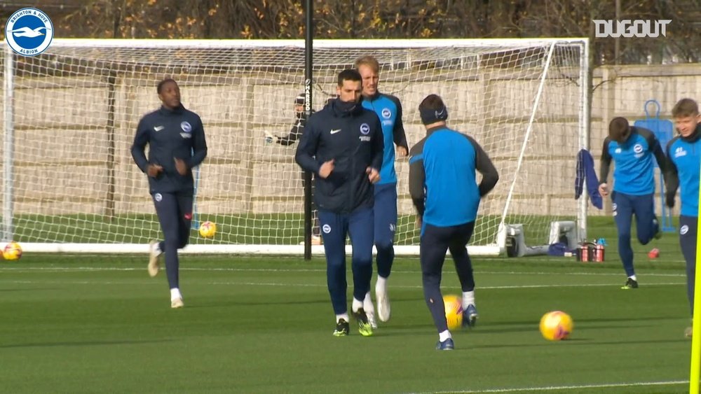 Brighton have been preparing for the Premier League game with Aston Villa. DUGOUT