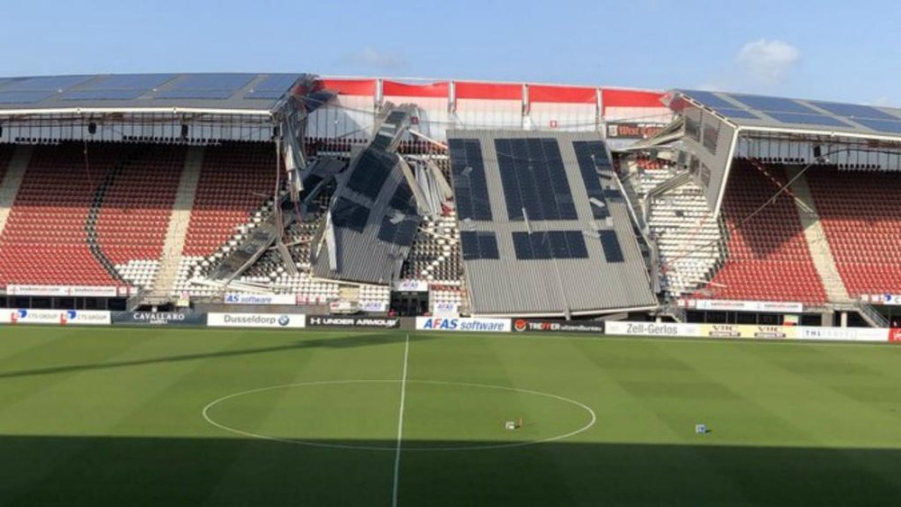 Part of the AFAS stadium roof collapsed on Saturday. GOAL