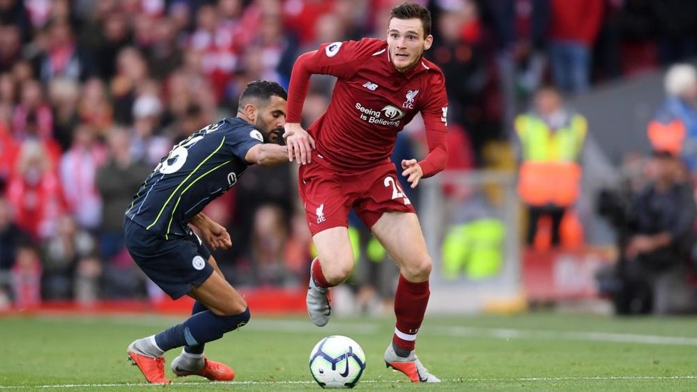 Andy Robertson pictured against Manchester City. GOAL