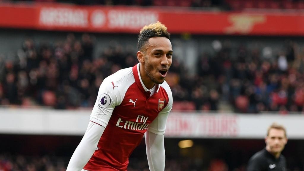 Aubameyang scored twice against Stoke. GOAL